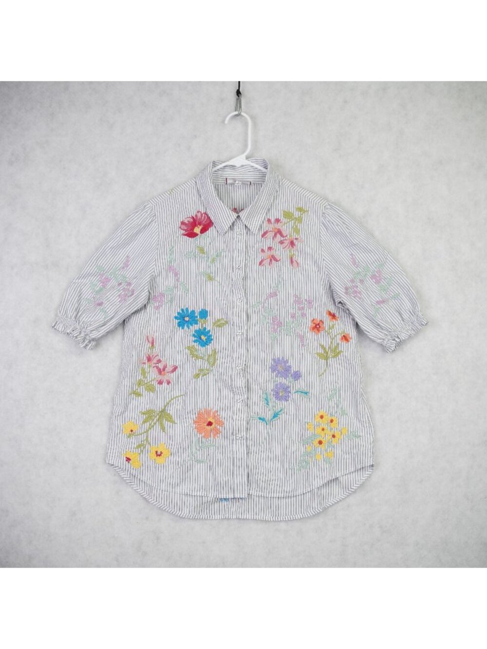 Johnny Was Evangeline Smocked Lisbon Shirt Embroidered Puff Sleeve Womens Sz S
